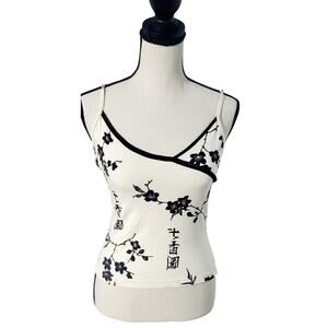 Chaudry Womens Y2K Asian Inspired Black and White Tank Top Size M  Retro Hippie
